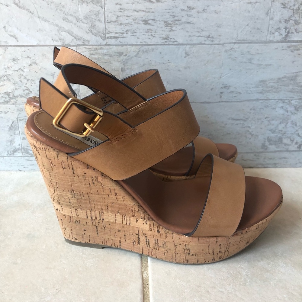 Steve Madden Tan Cork Wedge Sandals
